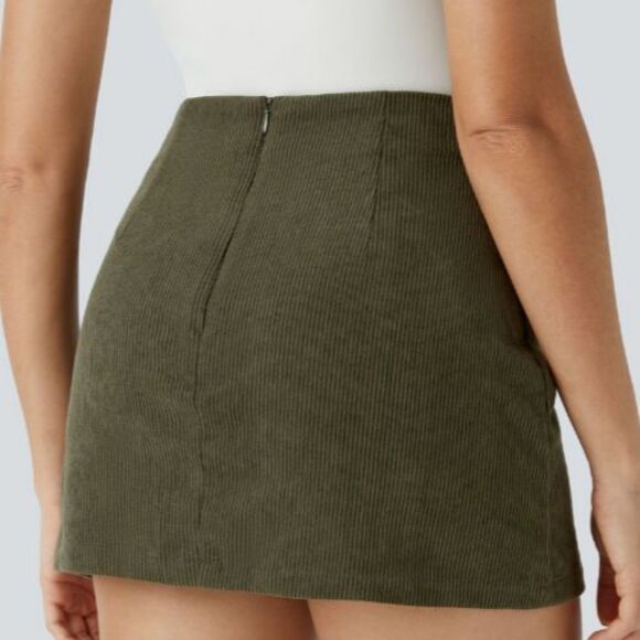 Halara Olive Corduroy Mini Skort Back Zip Closure Size XL - Picture 3 of 8